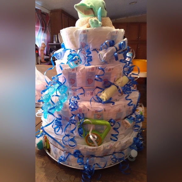 Hand made diaper cake with accessories attached - Picture 4 of 4